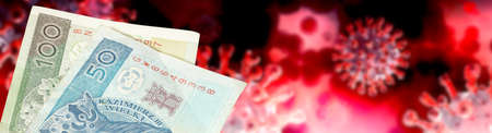 Corona Virus and Money Polish Zloty PLNの写真素材