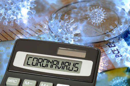 Euro money, calculator and corona virusの写真素材