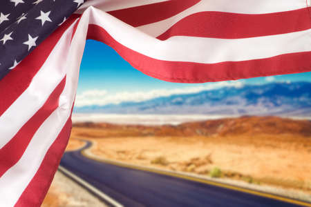 American flag and highwayの写真素材