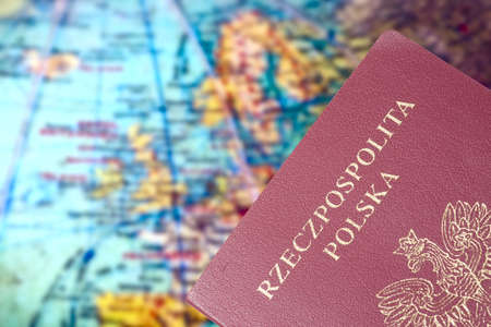 A globe and Polish passportの写真素材
