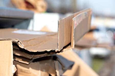 Close-up of cardboard in the waste paper containerの写真素材