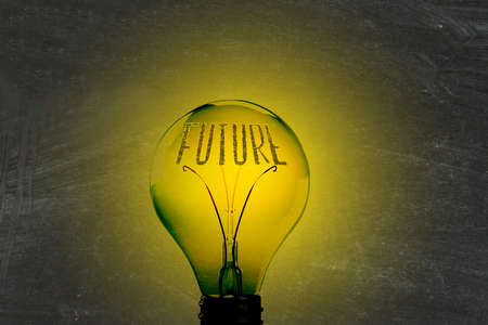 Light, lightbulb and the word futureの写真素材