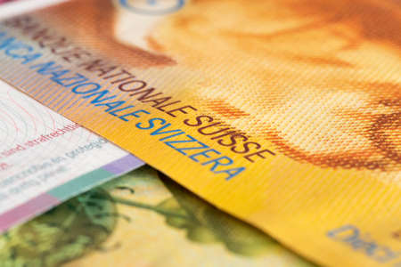 Close up of money Swiss Francs CHFの写真素材