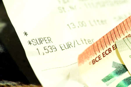 Euro money and receipt from a gas stationの写真素材