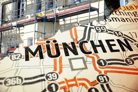 City map of Munich and a building site for a houseの写真素材