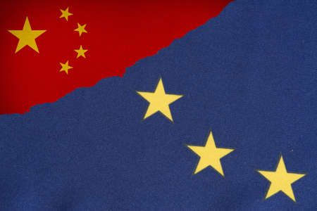 Flags of China and European Union EUの写真素材