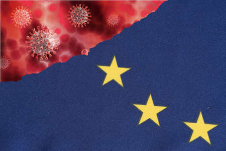 Flag of the European Union EU and Virusの写真素材