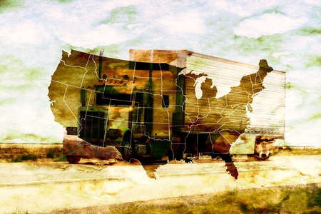 A truck and map of Americaの写真素材