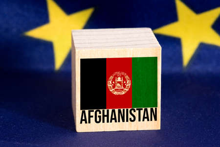 Flags of Afghanistan and the European Unionの写真素材