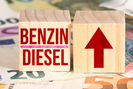 Euro banknotes and price increases for petrol and diesel