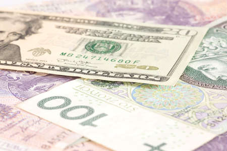Banknotes dollar and Polish zloty PLN