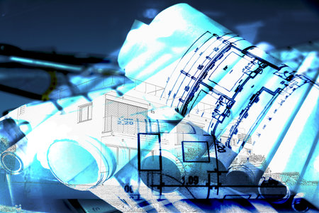 Architect's office and blueprintsの写真素材