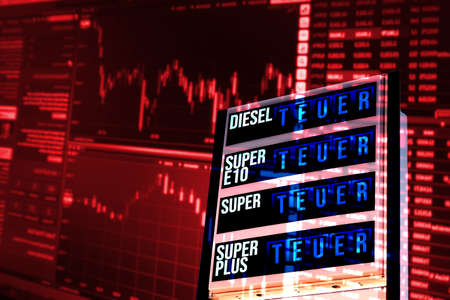 Gas station with expensive gasoline and the stock exchangeの写真素材