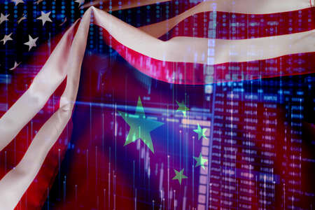 Economy, trade and flag of USA and Chinaの写真素材