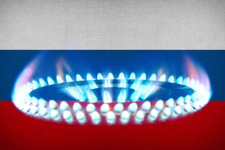 Flag of Russia and a gas flameの写真素材