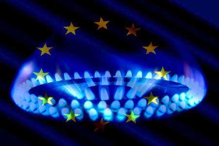 Flag of the EU and a gas flame