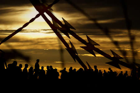 Barbed wire, border and migrationの写真素材