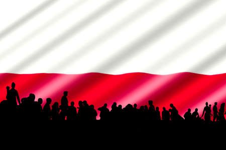 Flag of Poland and Migrationの写真素材