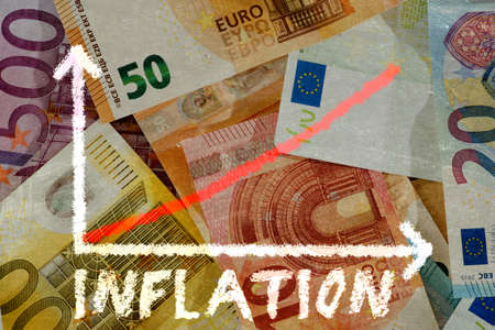 Euro banknotes and rising inflation in Europeの写真素材