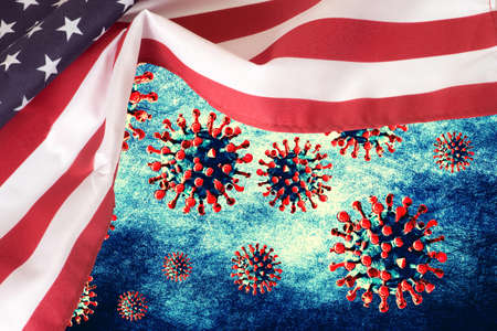 Flag of USA and Covid-19 pandemic