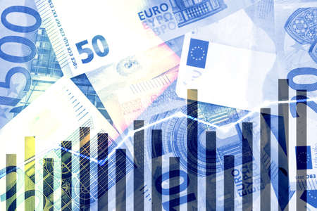 Euro banknotes and economic development in Europeの写真素材