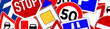 Lots of colorful road signsの写真素材