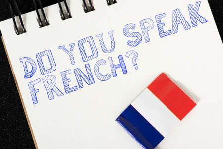 Flag of France and question Do you speak Frenchの写真素材