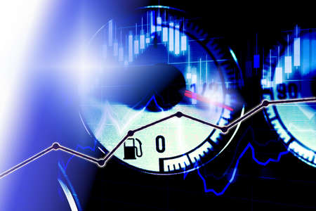 A fuel gauge and price of oil on the stock exchangesの写真素材