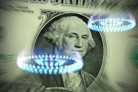Dollar bills and gas in Americaの写真素材
