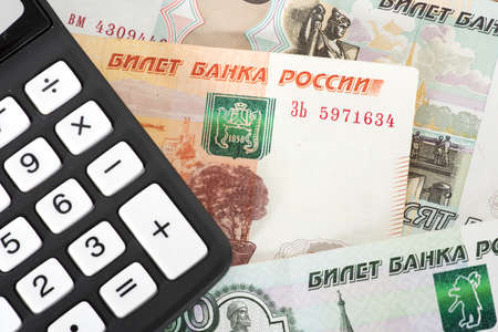 Money Russian rubles and a calculatorの写真素材