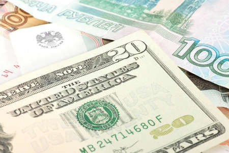 Economy and banknotes rubles and dollarsの写真素材