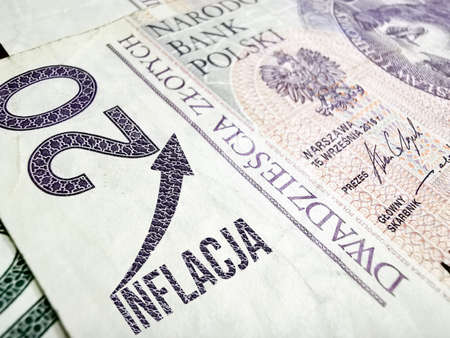 Banknote Polish zloty PLN and inflationの写真素材