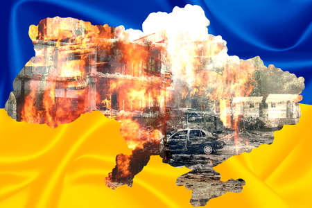 Flag of Ukraine and the Warの写真素材