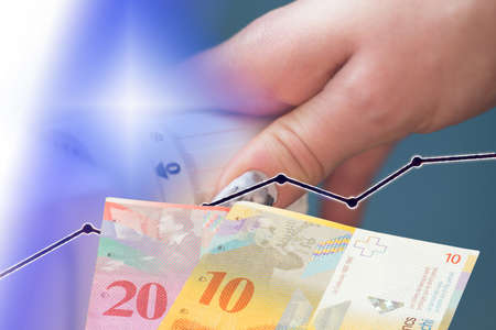 Hand drawing a graph showing the growth of the European Union currency.の写真素材