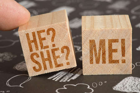 Business, Technology, Internet and network concept. On the table are two cubes with the inscriptionの写真素材