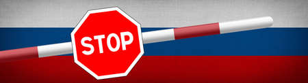 Stop sign on Russia flag background. Stop symbol. Vector illustration.の写真素材