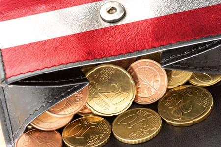 Flag of Austria, euro coins and a walletの写真素材