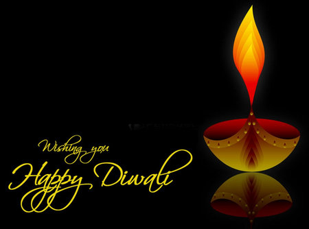 Happy Diwali festival greeting card with diya on black backgroundの写真素材