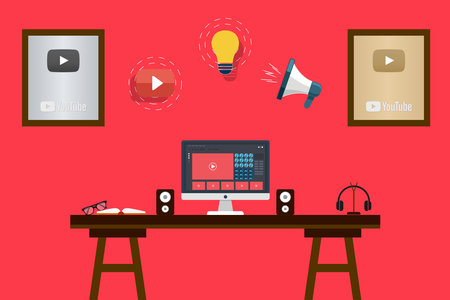 Flat design modern vector illustration concept of online education, webinar, video conference, webinar.の写真素材