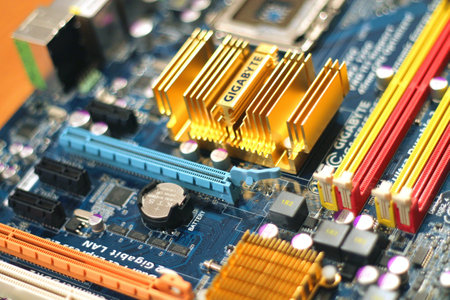 Close-up of electronic circuit board. Electronic computer hardware technology.