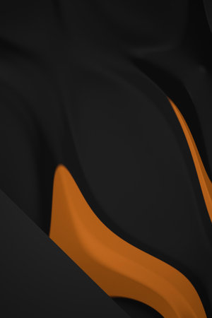 Black and orange wavy background. 3d rendering. Computer digital drawing.の写真素材
