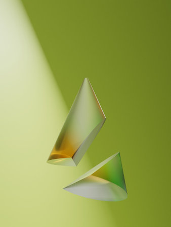 Geometric shape on a green background. 3D rendering. Computer digital drawing.