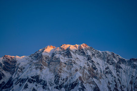 Mountain peak in Himalayas, Annapurna Conservation Area, Nepalの写真素材