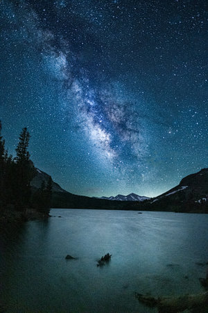 Milky Way over the lake in Glacier National Park, Montana.