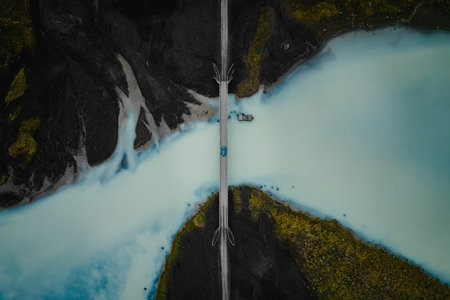 Aerial view of a lake in Iceland. Drone photography. Top view.の写真素材