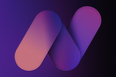 Pills in blue and purple colors on a dark background. 3d rendering