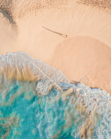 Aerial view of the sandy beach on the island of Sardinia