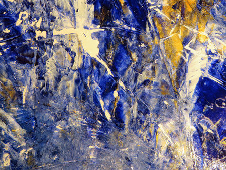 Abstract background of blue, yellow and black acrylic paint. Fragment of artworkの写真素材