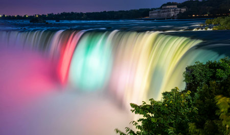 Niagara Falls at night, Ontario, Canada. Long exposure.の写真素材