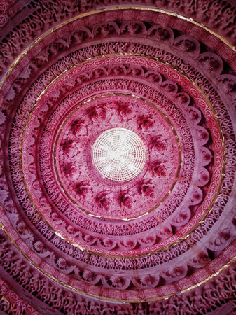 Thai style art pattern on the ceiling in temple, Thailand.の写真素材